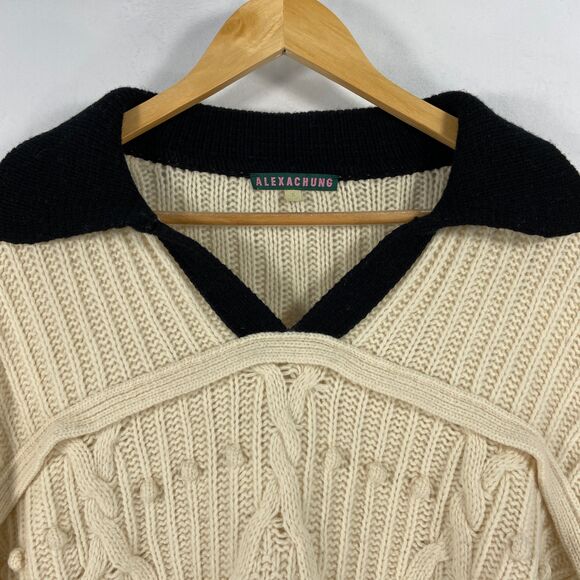 Alexa‎ Chung Lily Gill Cream Wool Cable Knit Sweater Contrast Collar Women Small - Picture 4 of 12